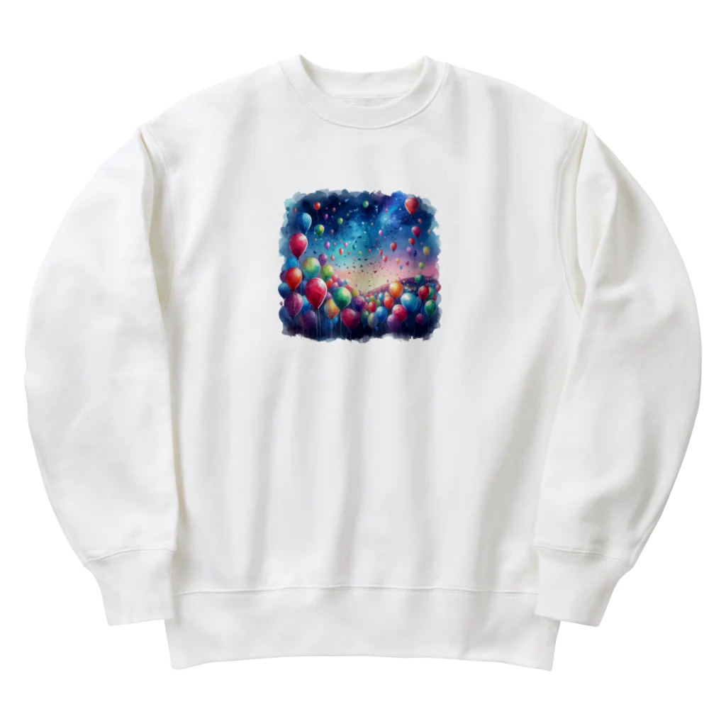 momonekokoのカラフルな風船が浮かぶ風景 Heavyweight Crew Neck Sweatshirt