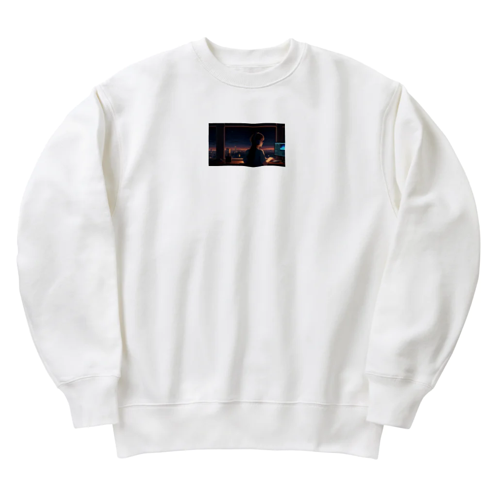 ADOのパソコン作業の女性 Heavyweight Crew Neck Sweatshirt