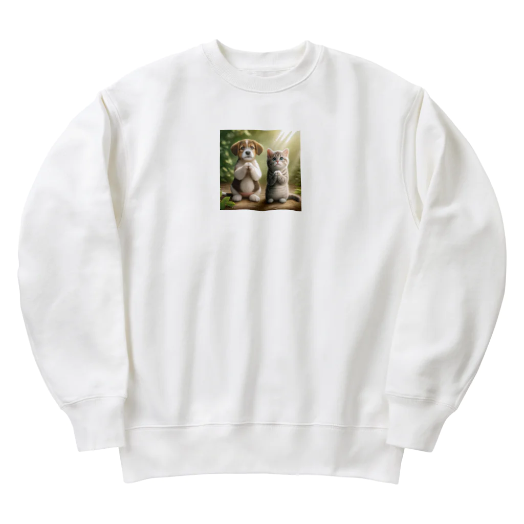 亀蘭タマムシの犬猫お願い、木漏れ日 Heavyweight Crew Neck Sweatshirt