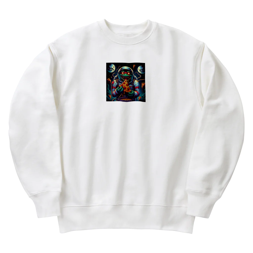 funny-itemsの亀型エイリアン、ピザを食す！ Heavyweight Crew Neck Sweatshirt