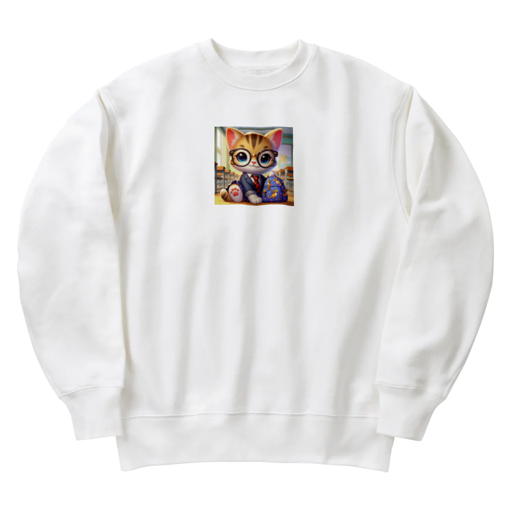 キュート＆クールのメガネのニャンコ３D・学校ver② Heavyweight Crew Neck Sweatshirt