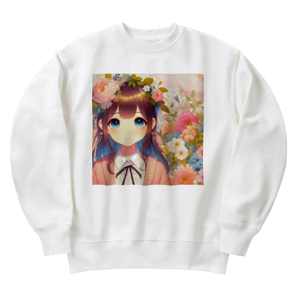 ピクセルパレットの可愛い女の子とお花10 Heavyweight Crew Neck Sweatshirt