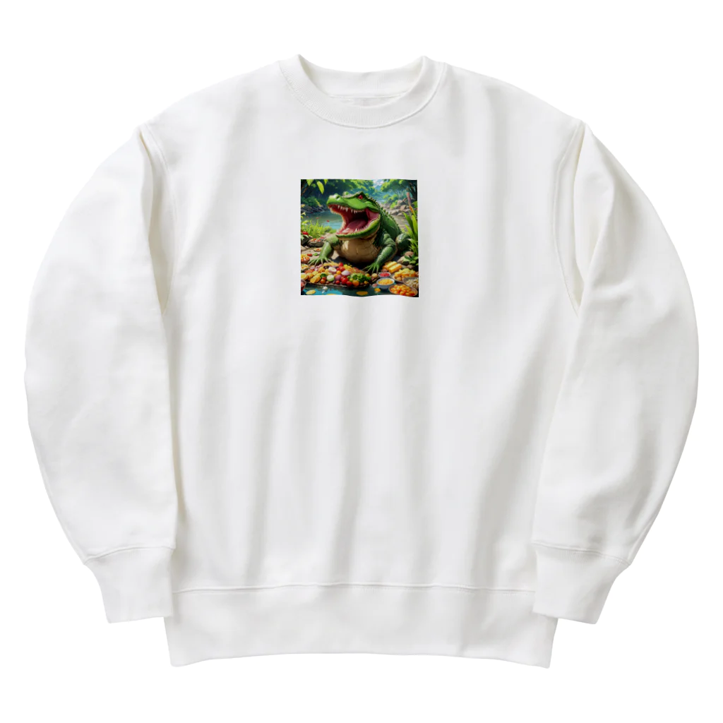 さぷの食べてるワニ Heavyweight Crew Neck Sweatshirt