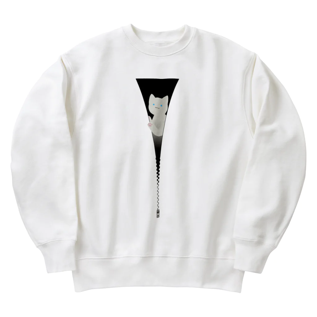 y-sasのファスナー猫　白猫 Heavyweight Crew Neck Sweatshirt