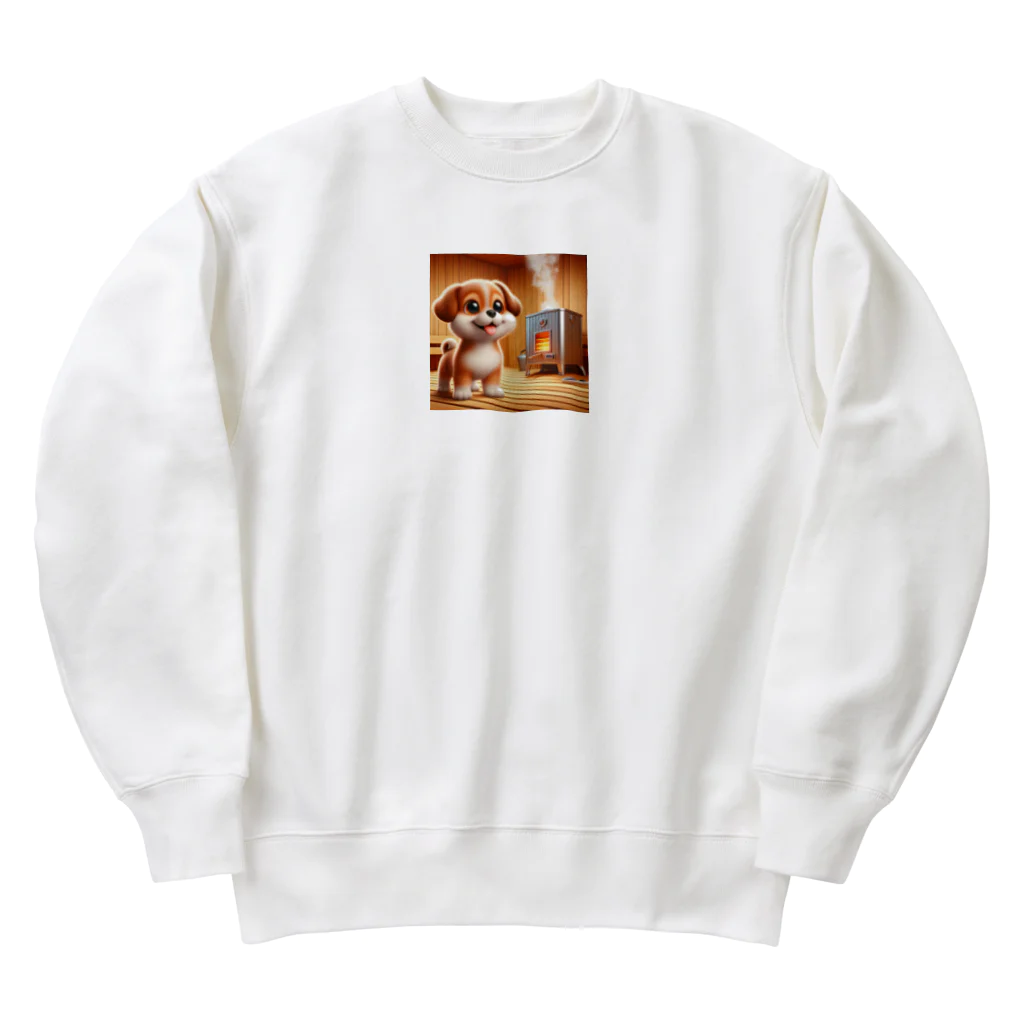 サウナーグッズショップの可愛い子犬がサウナでととのう Heavyweight Crew Neck Sweatshirt