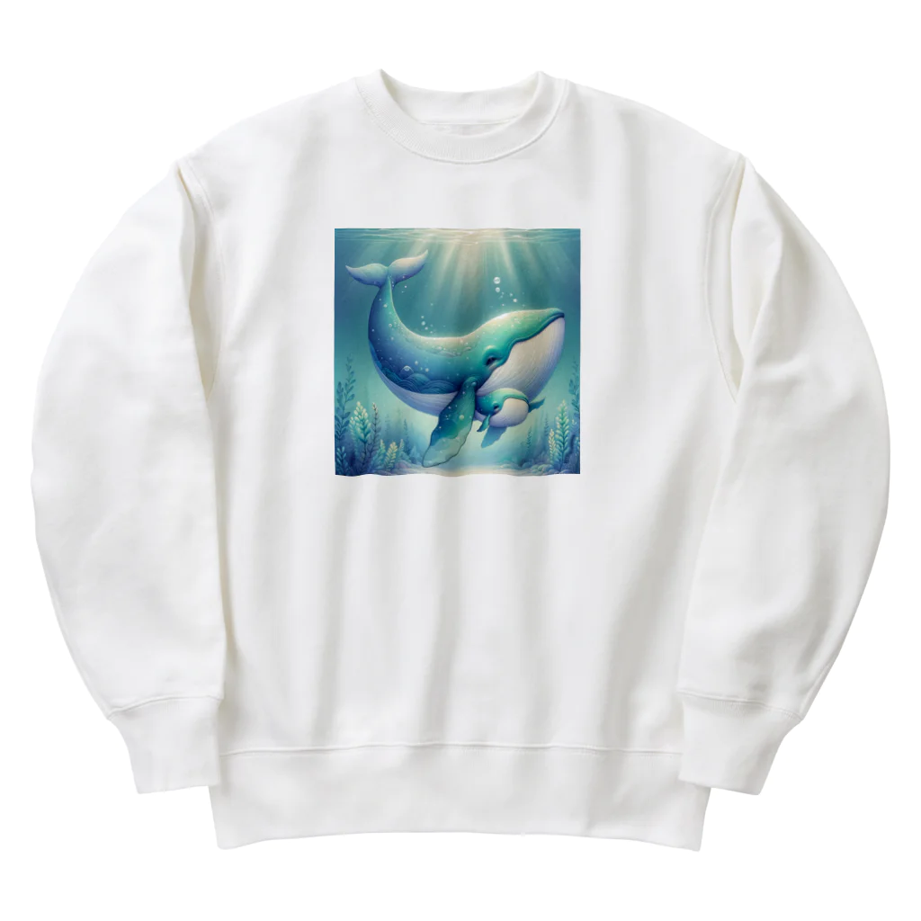 わくわく海の雑貨屋のほのぼのクジラの親子 Heavyweight Crew Neck Sweatshirt