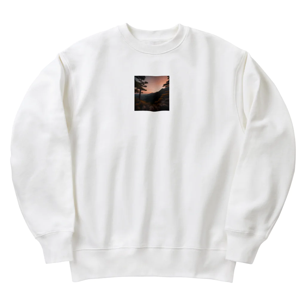 chachamaaruの夕陽が山々にそそぐ美しい光 Heavyweight Crew Neck Sweatshirt