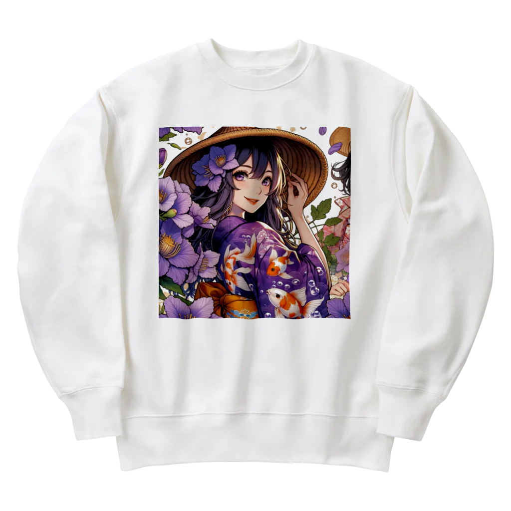 かるるんショップの夏と浴衣と麦わらと Heavyweight Crew Neck Sweatshirt