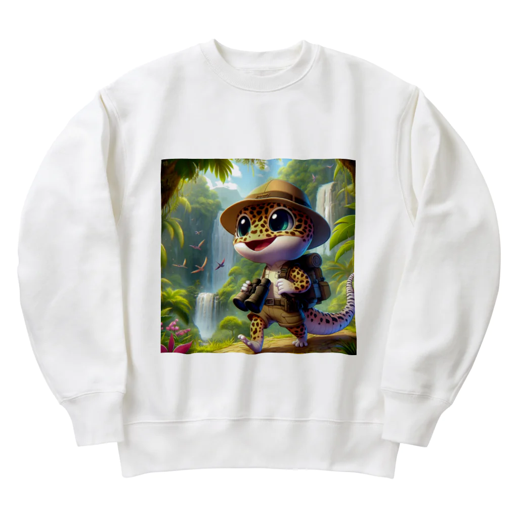 いつでもどこでもヒョウモントカゲモドキくんの探検家のヒョウモントカゲモドキ Heavyweight Crew Neck Sweatshirt