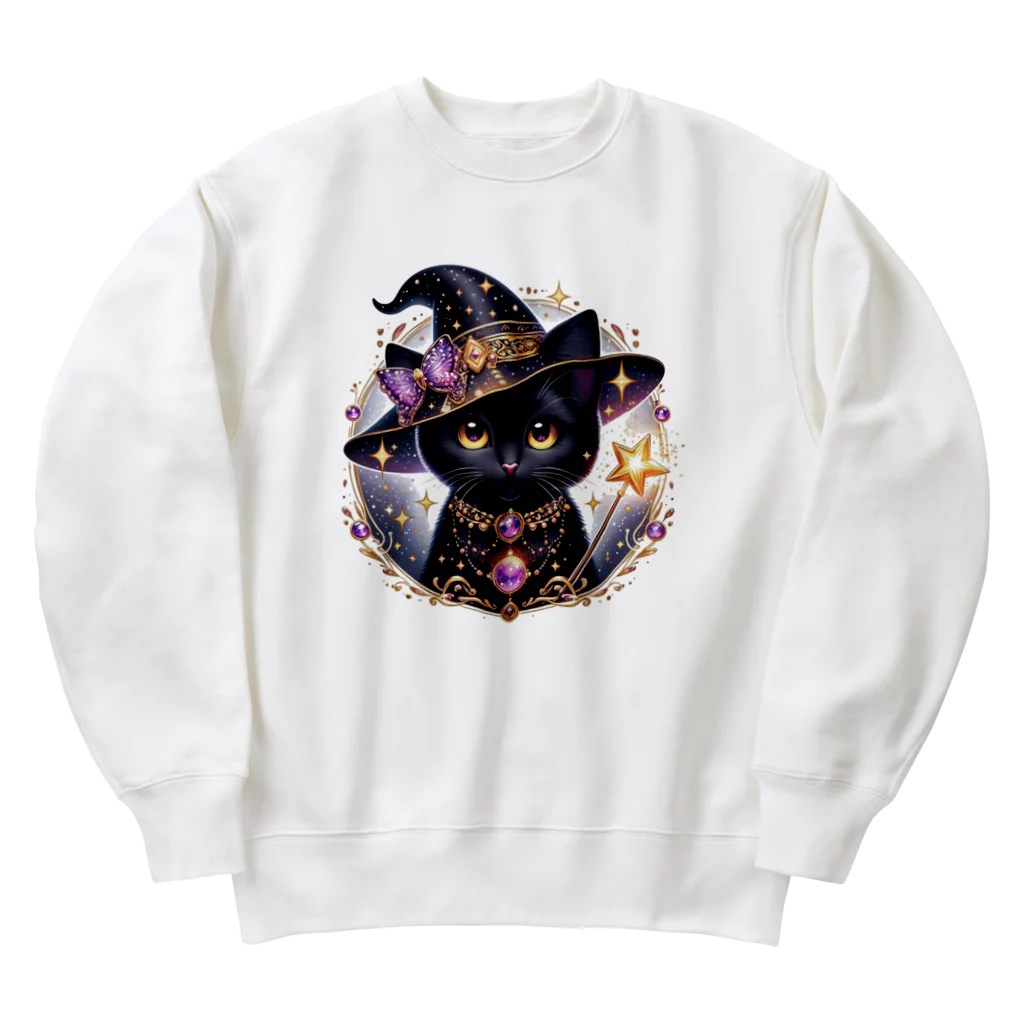 黒猫ギャラリー🐈‍⬛の黒猫の魔法使い Heavyweight Crew Neck Sweatshirt