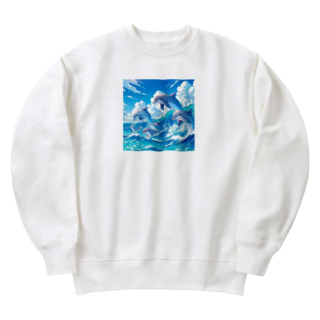 snow-birdの海で遊ぶイルカたちの楽しい風景 Heavyweight Crew Neck Sweatshirt