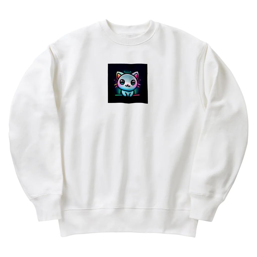 キャピキャピのネオン系の可愛い猫 Heavyweight Crew Neck Sweatshirt