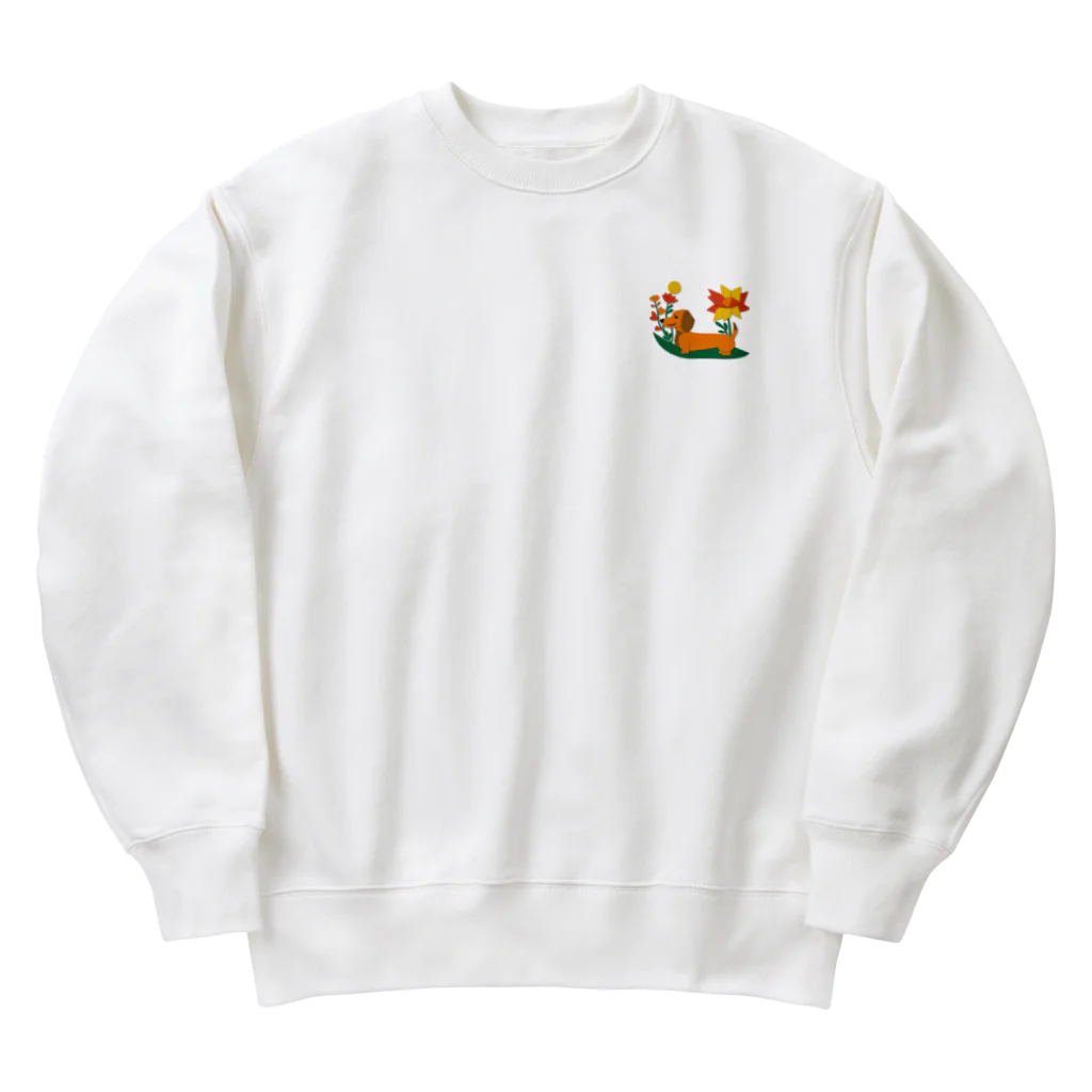 りえのダックスフンドとお花 Heavyweight Crew Neck Sweatshirt