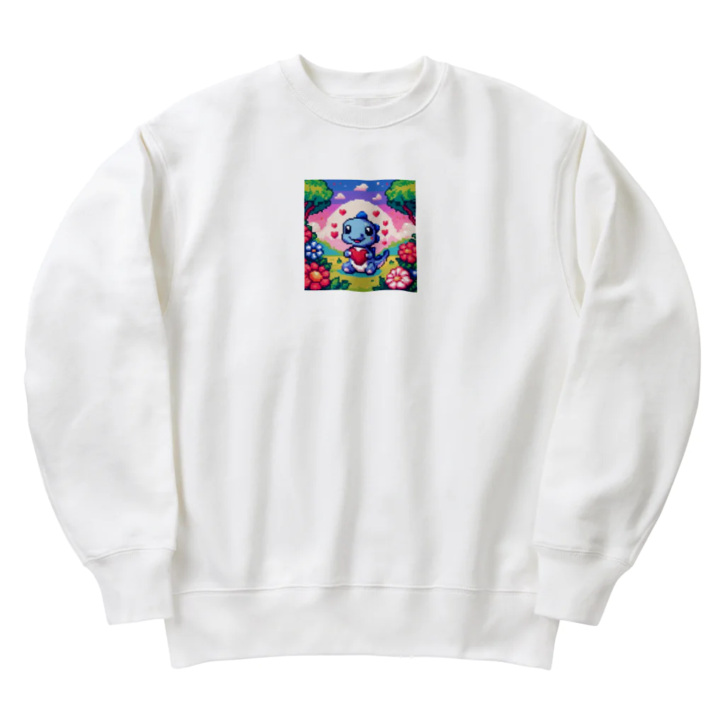 ドット職人のピクセルアート 恐竜の子ども Heavyweight Crew Neck Sweatshirt