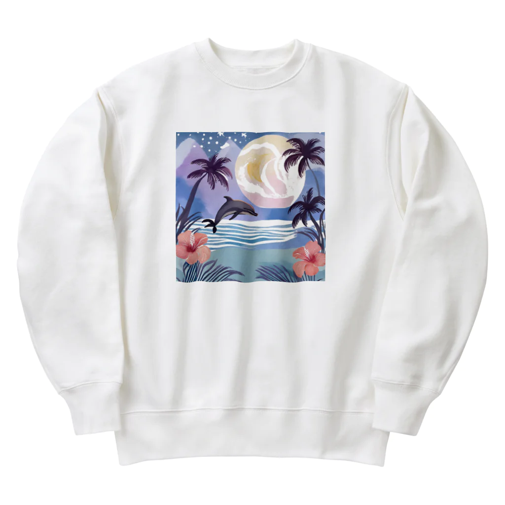 ハワイライフのイルカと満月 Heavyweight Crew Neck Sweatshirt