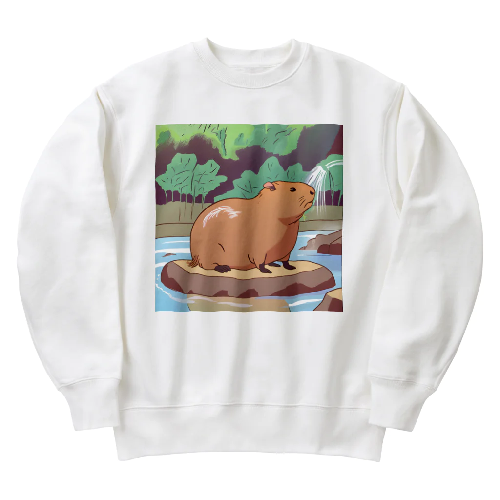 アマサキの癒しのアニメ調カピパラ Heavyweight Crew Neck Sweatshirt