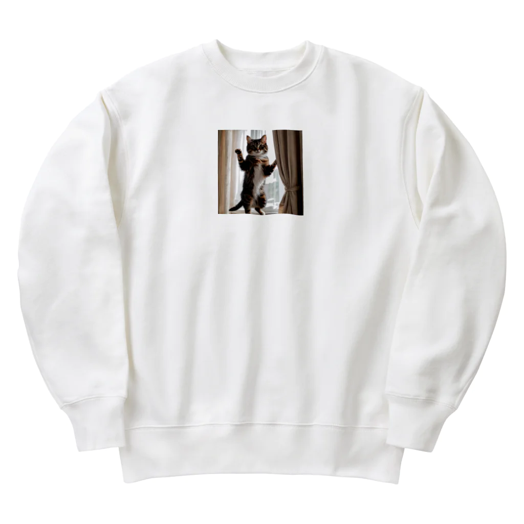 DQ9 TENSIのカーテンと遊ぶ愛らしい猫ちゃん Heavyweight Crew Neck Sweatshirt