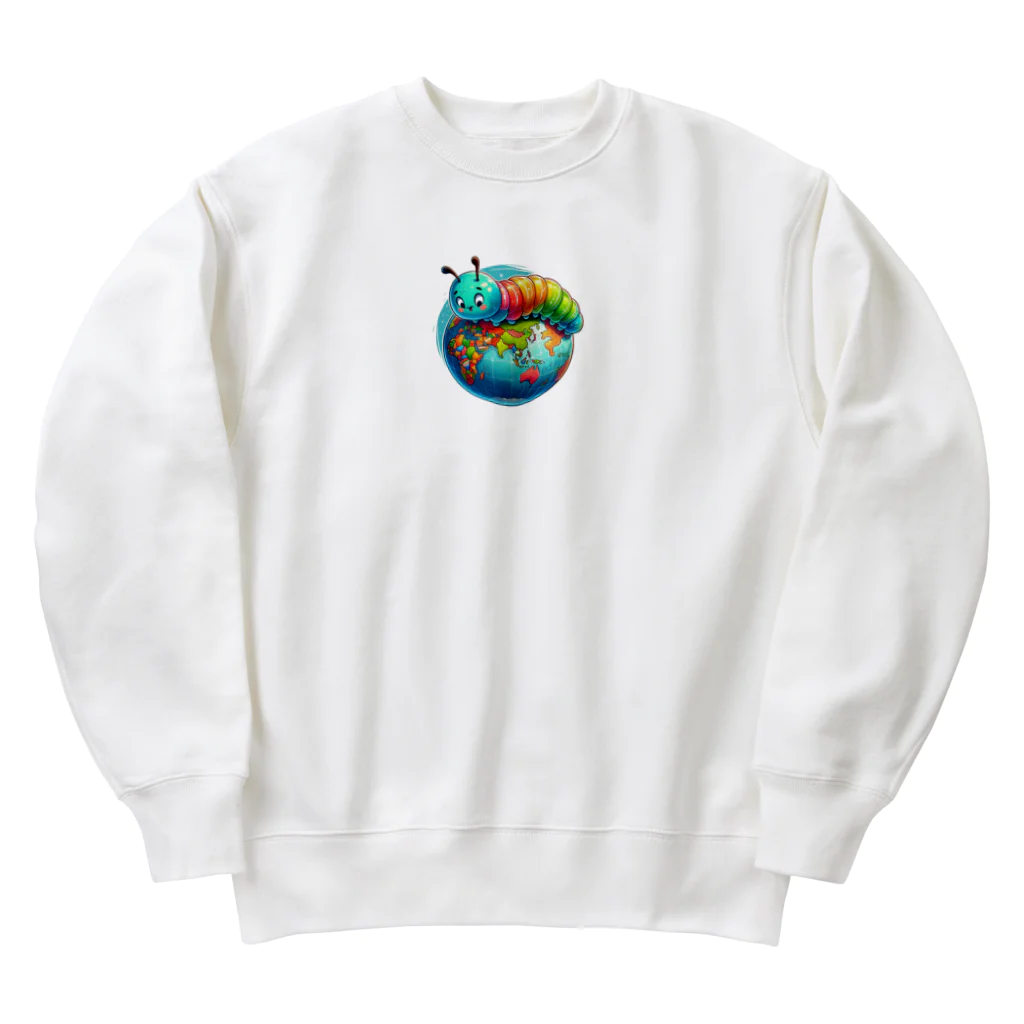 Bigstarの地球儀に乗ってる可愛い芋虫キャラクターです Heavyweight Crew Neck Sweatshirt