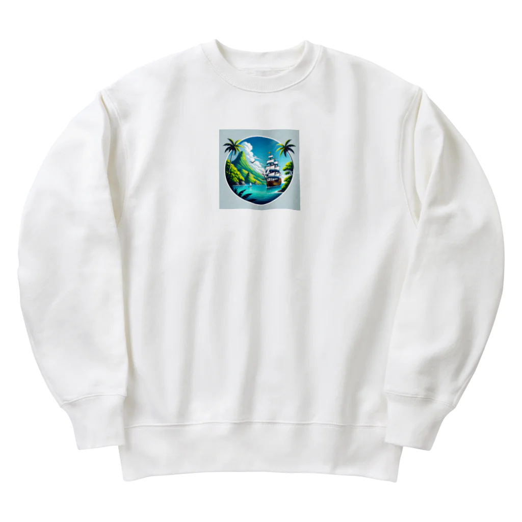 海の幸のカリブ海と船 Heavyweight Crew Neck Sweatshirt