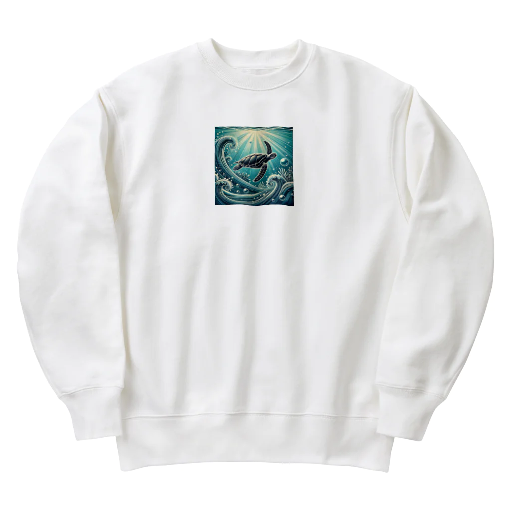 海の幸のウミガメと水流 Heavyweight Crew Neck Sweatshirt