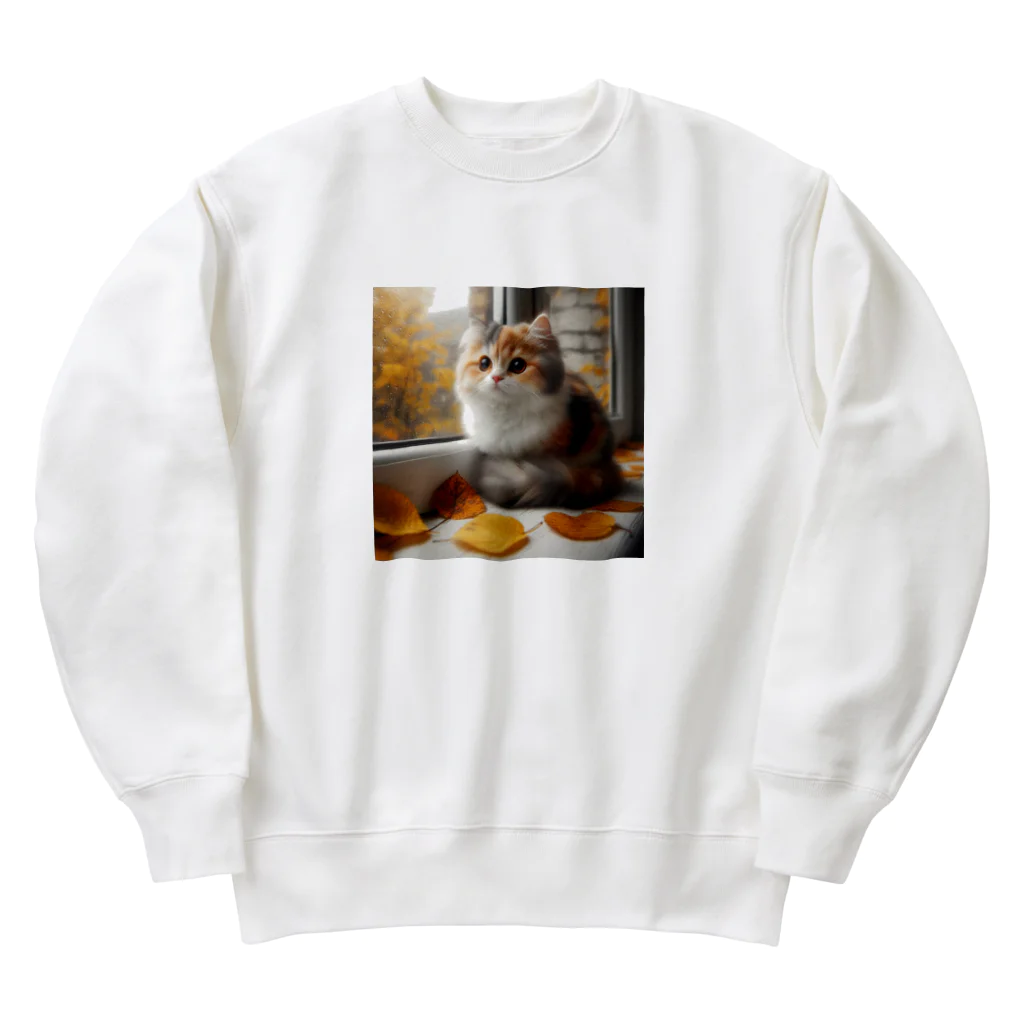 癒しの時間のかわいい三毛猫グッズ Heavyweight Crew Neck Sweatshirt