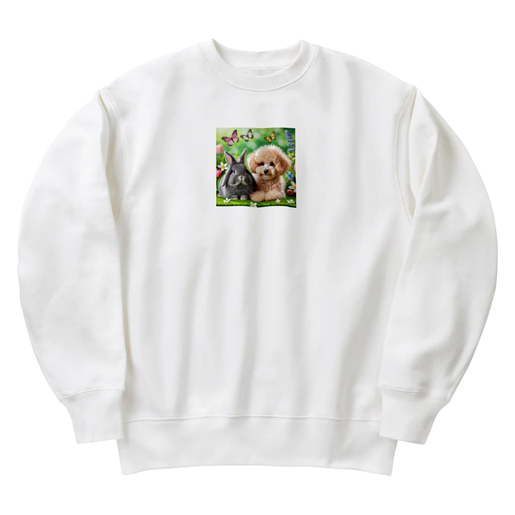 hachitaroのうさぎのネザーランドドワーフと犬のトイプードル Heavyweight Crew Neck Sweatshirt