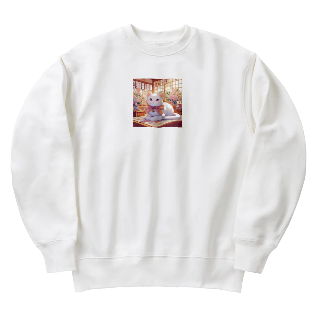 Yukari3977のリボンをつけた白猫ちゃん Heavyweight Crew Neck Sweatshirt