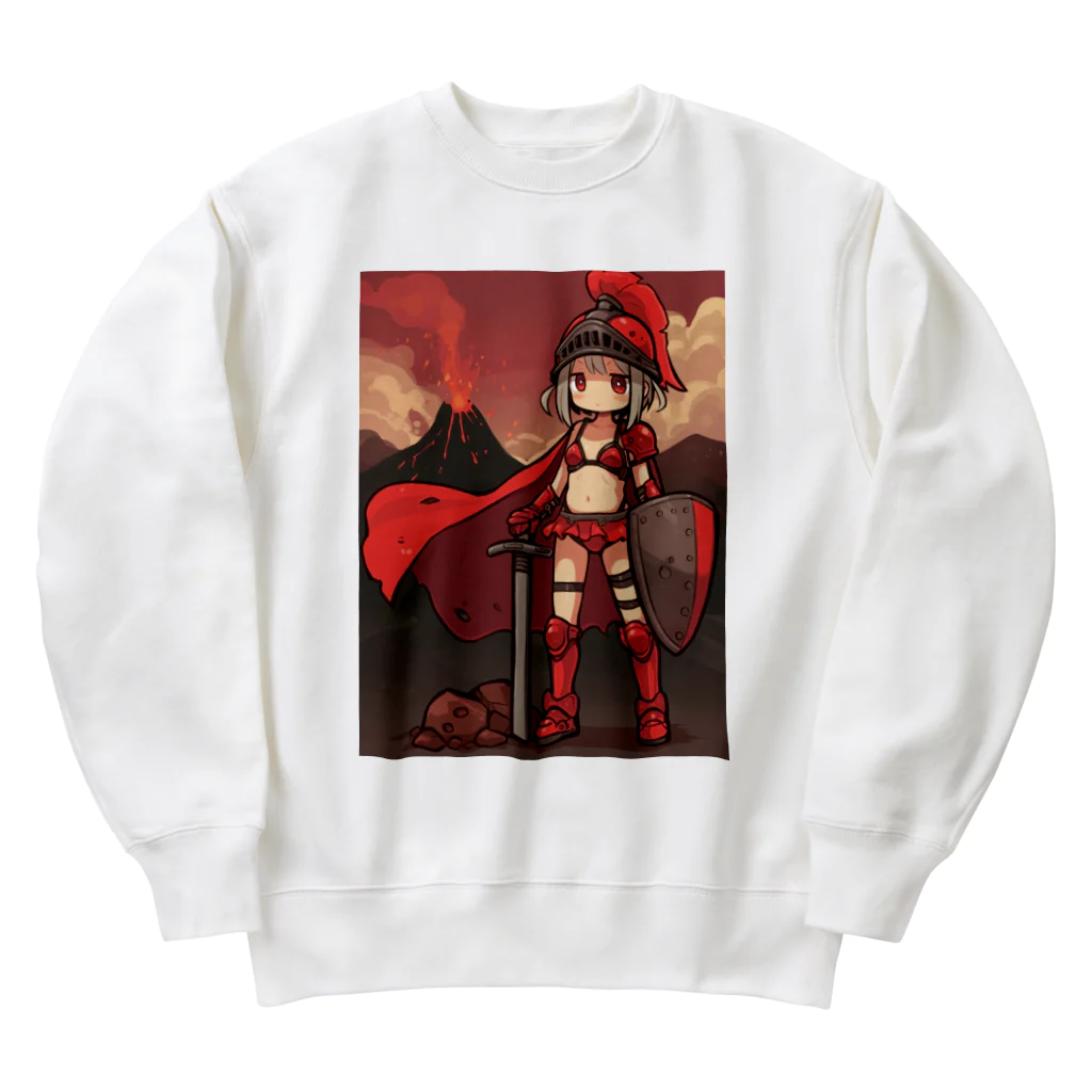 シロクマペンギンの火山の女剣士 Heavyweight Crew Neck Sweatshirt