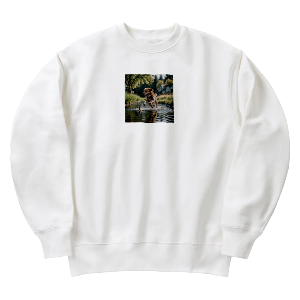 kokin0の水辺を走る犬 dog runnning on the water Heavyweight Crew Neck Sweatshirt