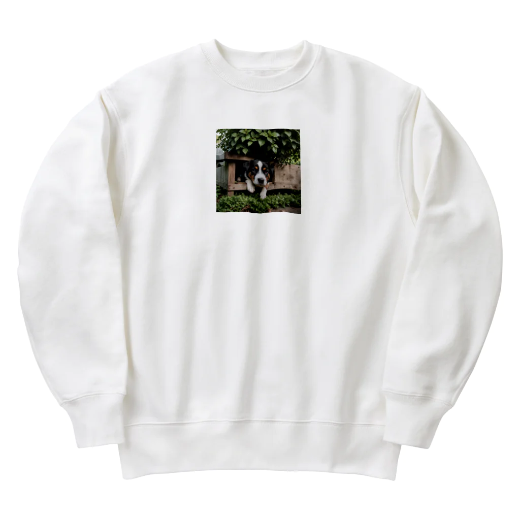 kokin0の箱の中から覗く犬 dog looking in the box Heavyweight Crew Neck Sweatshirt