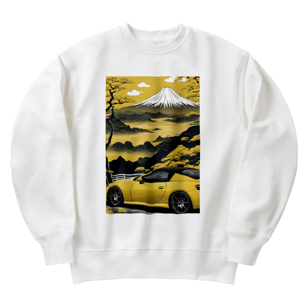 JapanCarStyleの黄色いスポーツカーと日本の風景2 Heavyweight Crew Neck Sweatshirt