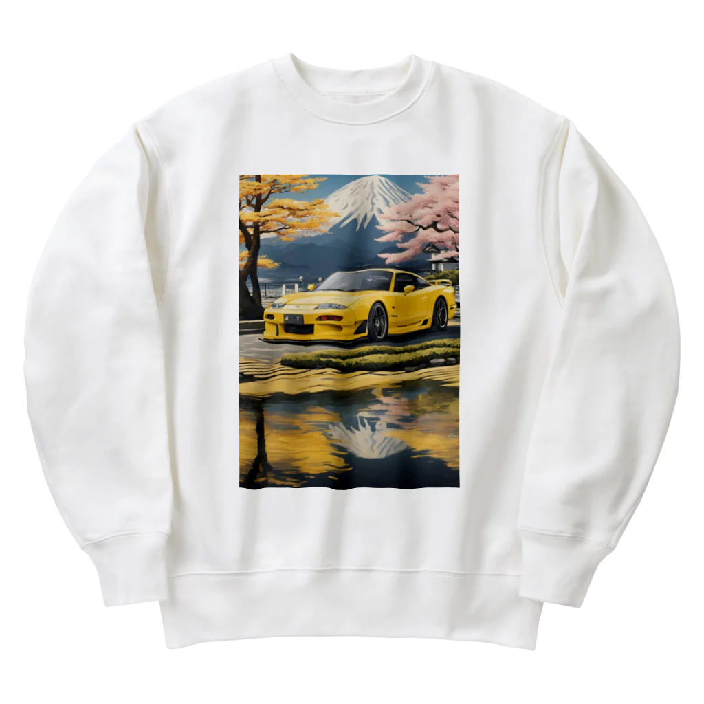 JapanCarStyleの黄色いスポーツカーと日本の風景3 Heavyweight Crew Neck Sweatshirt