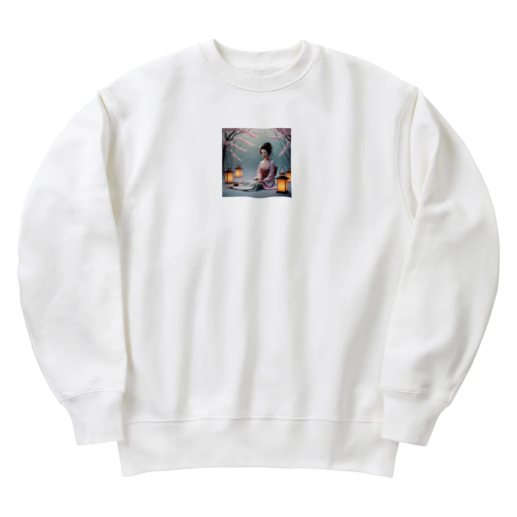 raimu-の着物女性と桜 Heavyweight Crew Neck Sweatshirt