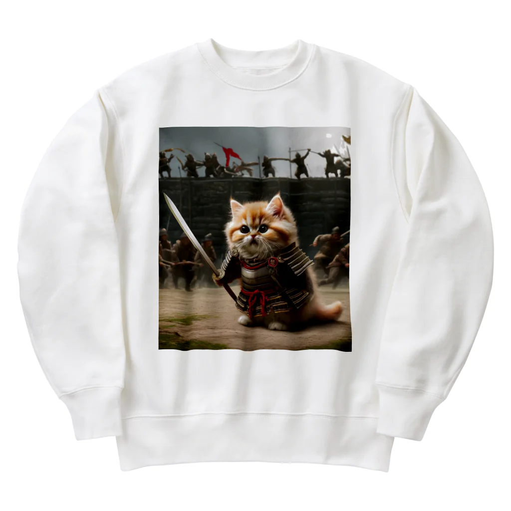 もふもふ日本史の剣もつねこ Heavyweight Crew Neck Sweatshirt