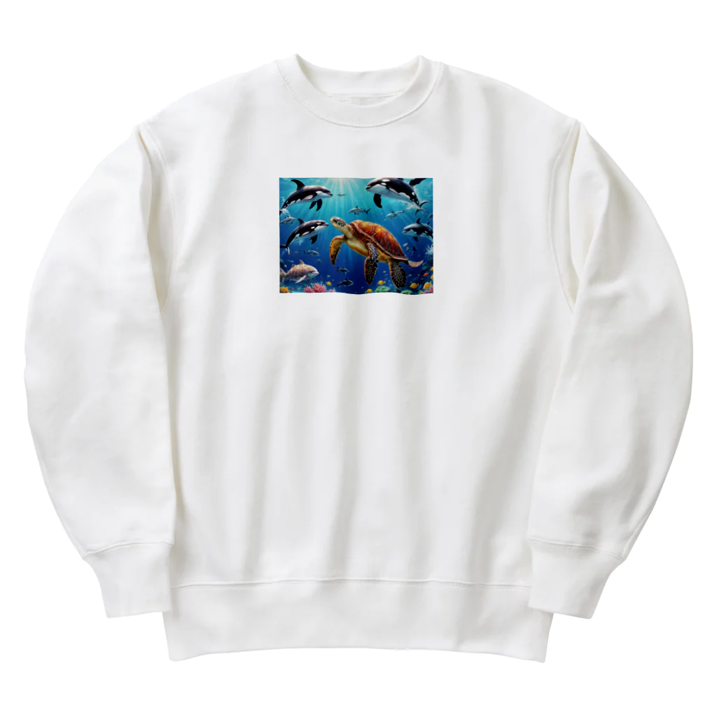 ねむねこのお店のかめ　シャチ　イルカ Heavyweight Crew Neck Sweatshirt