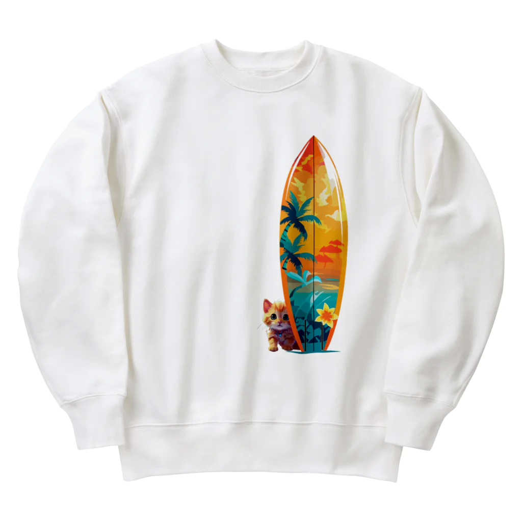 Mellow-Skyのひょっこり猫サーファー Heavyweight Crew Neck Sweatshirt