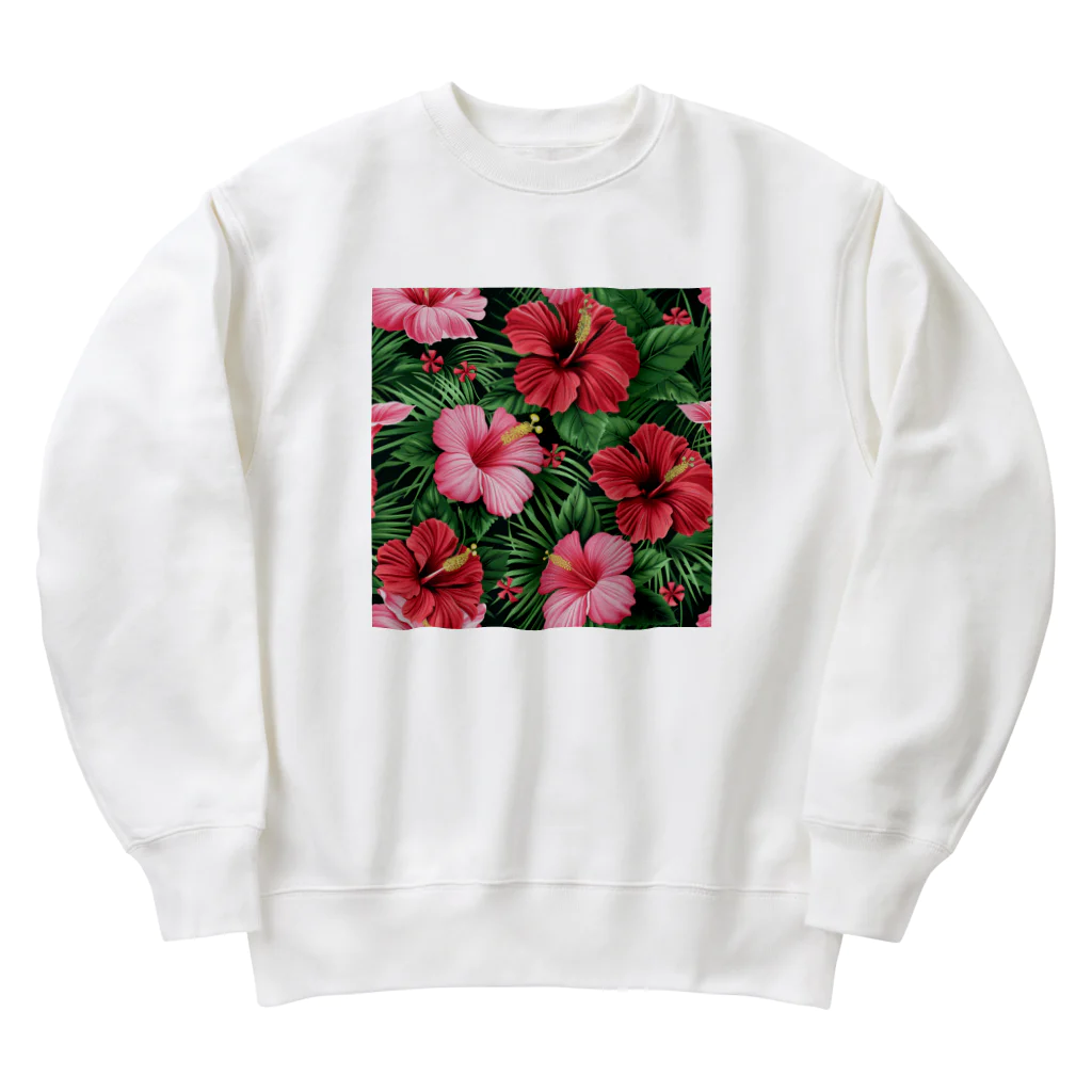 オンラインショップイエローリーフの赤色の花ハイビスカス Heavyweight Crew Neck Sweatshirt