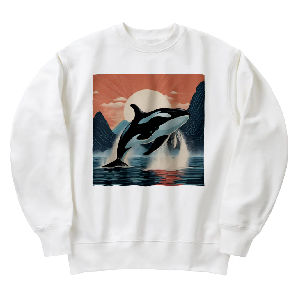 はちみつあめの夕日のシャチ Heavyweight Crew Neck Sweatshirt