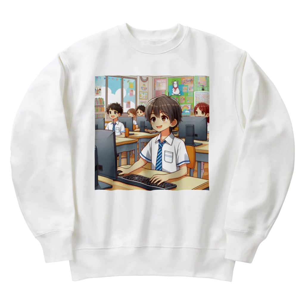 可愛い男の子イラスト販売所　By,keicyanの男の子　中学1年生　パソコン部 Heavyweight Crew Neck Sweatshirt