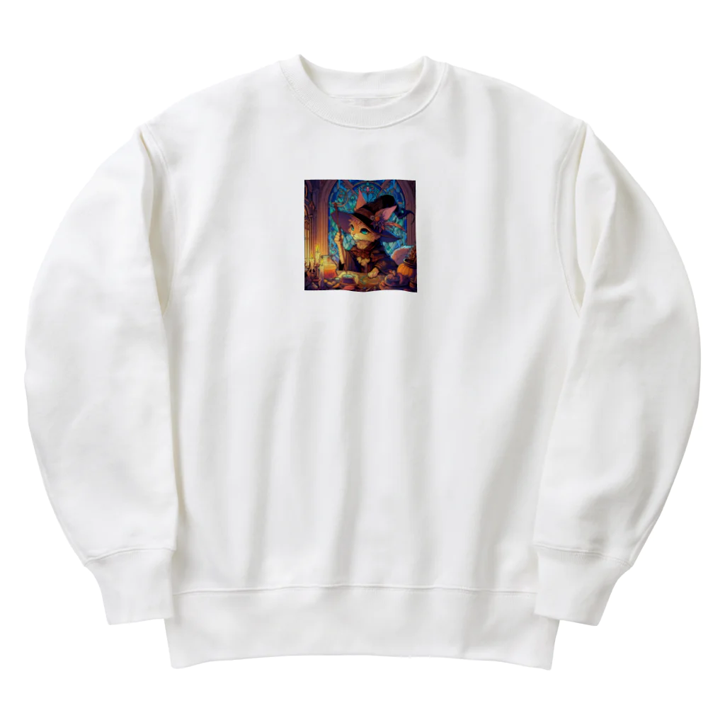 nico251の魔法の杖を持った猫 Heavyweight Crew Neck Sweatshirt