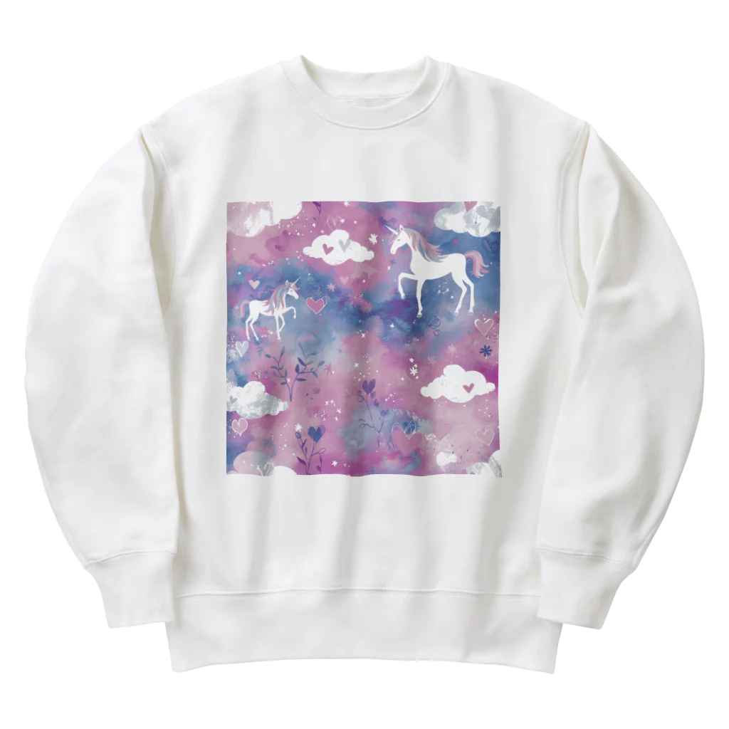 オンラインショップイエローリーフのユニコーン　ハート　赤　黒　青　可愛い Heavyweight Crew Neck Sweatshirt