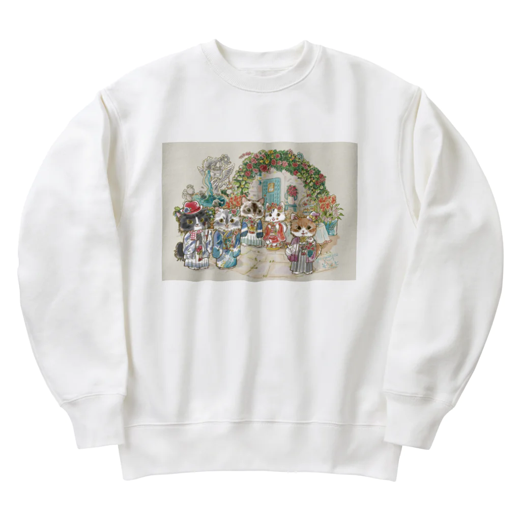 猫のきぬくんのお店のベーカリーこげまるスタッフ御一行様 Heavyweight Crew Neck Sweatshirt