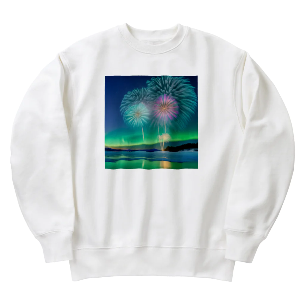 chan-takehaniのオーロラと花火の競演 Heavyweight Crew Neck Sweatshirt