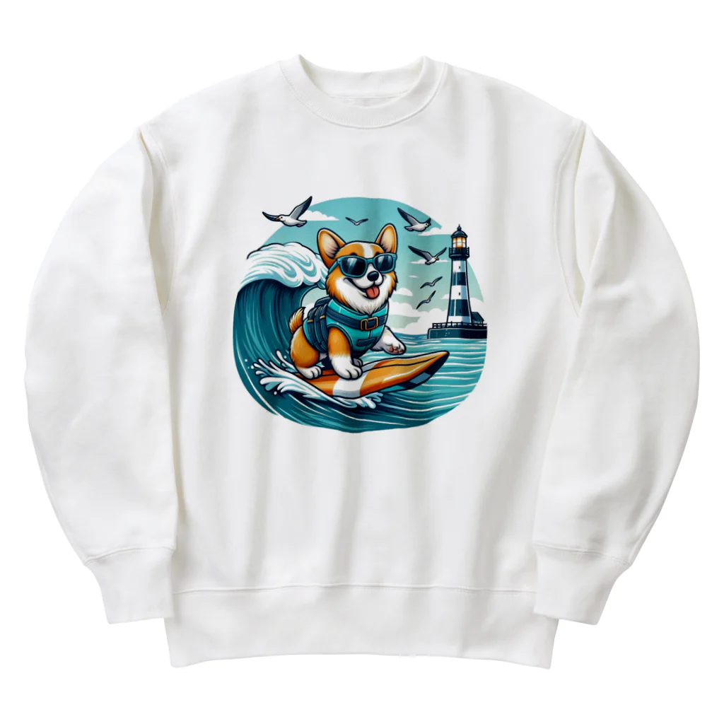 コーギーハウス〜ときどき柴・猫〜のサーファーコーギー Heavyweight Crew Neck Sweatshirt