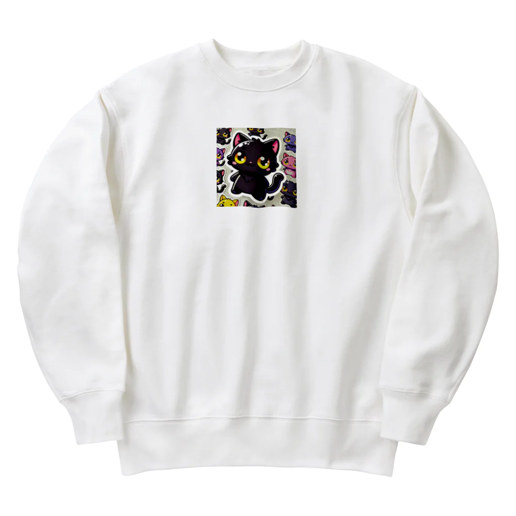 hiiro_catの魅惑の黒猫が、カラフルな背景と調和してかわいさを放つシーン Heavyweight Crew Neck Sweatshirt