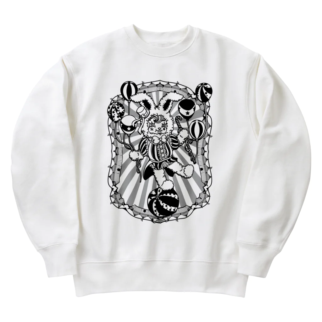 Cɐkeccooのうさぎのラビ‐キラキラサーカス-モノクロ Heavyweight Crew Neck Sweatshirt