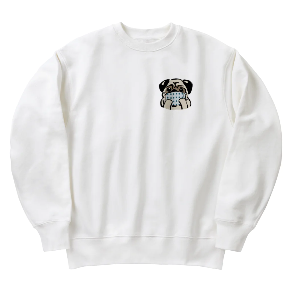 犬グッズの店しえるぶるーのハンドメイドマスクをつけたパグ Heavyweight Crew Neck Sweatshirt