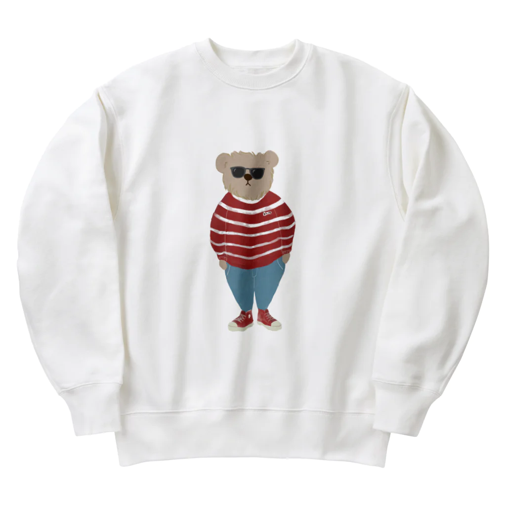 papiko くまさんの洋服を着てお出かけするクマさん　あか　シンプル Heavyweight Crew Neck Sweatshirt