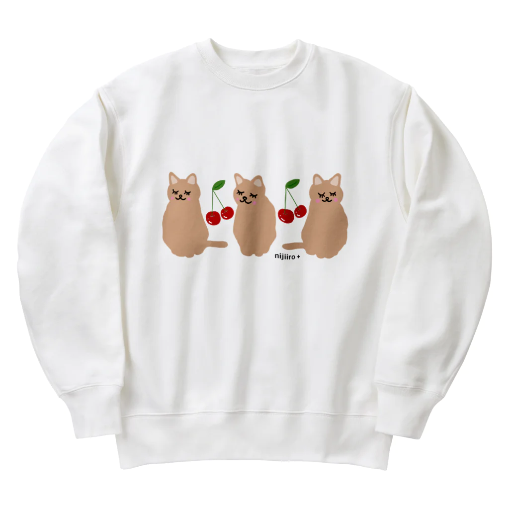 虹色PLUSのおすましキュートな猫ちゃんとサクランボ ブラウンラー Heavyweight Crew Neck Sweatshirt