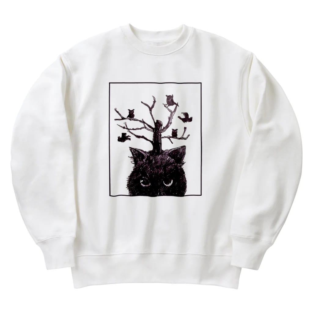 ブティック萌の猫とフクロウ Heavyweight Crew Neck Sweatshirt